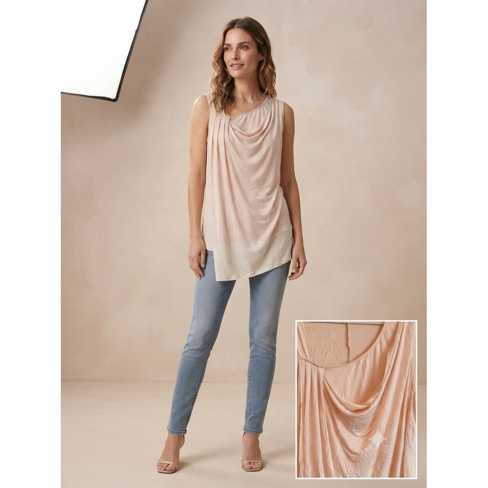 Intimissimi Sleeveless Top Womens Small Pink Draped Cowl Neck Asymmetric Tunic